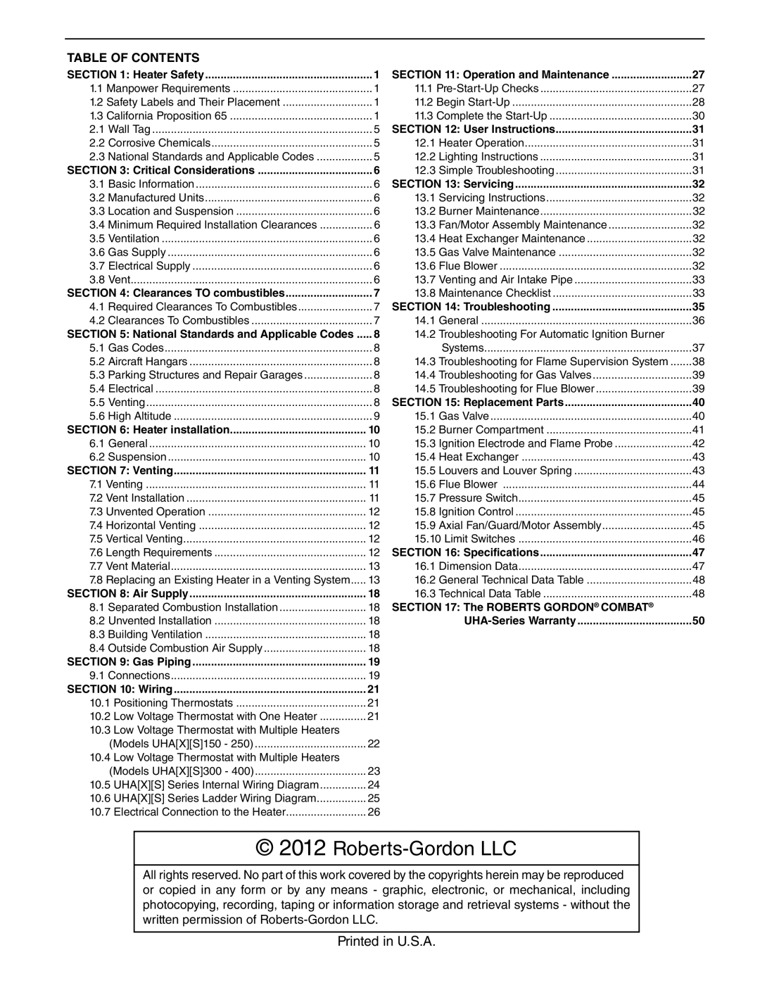 Roberts Gorden 300, 200, 350, 150, 400, 250, 225, 175 service manual Roberts-Gordon LLC 