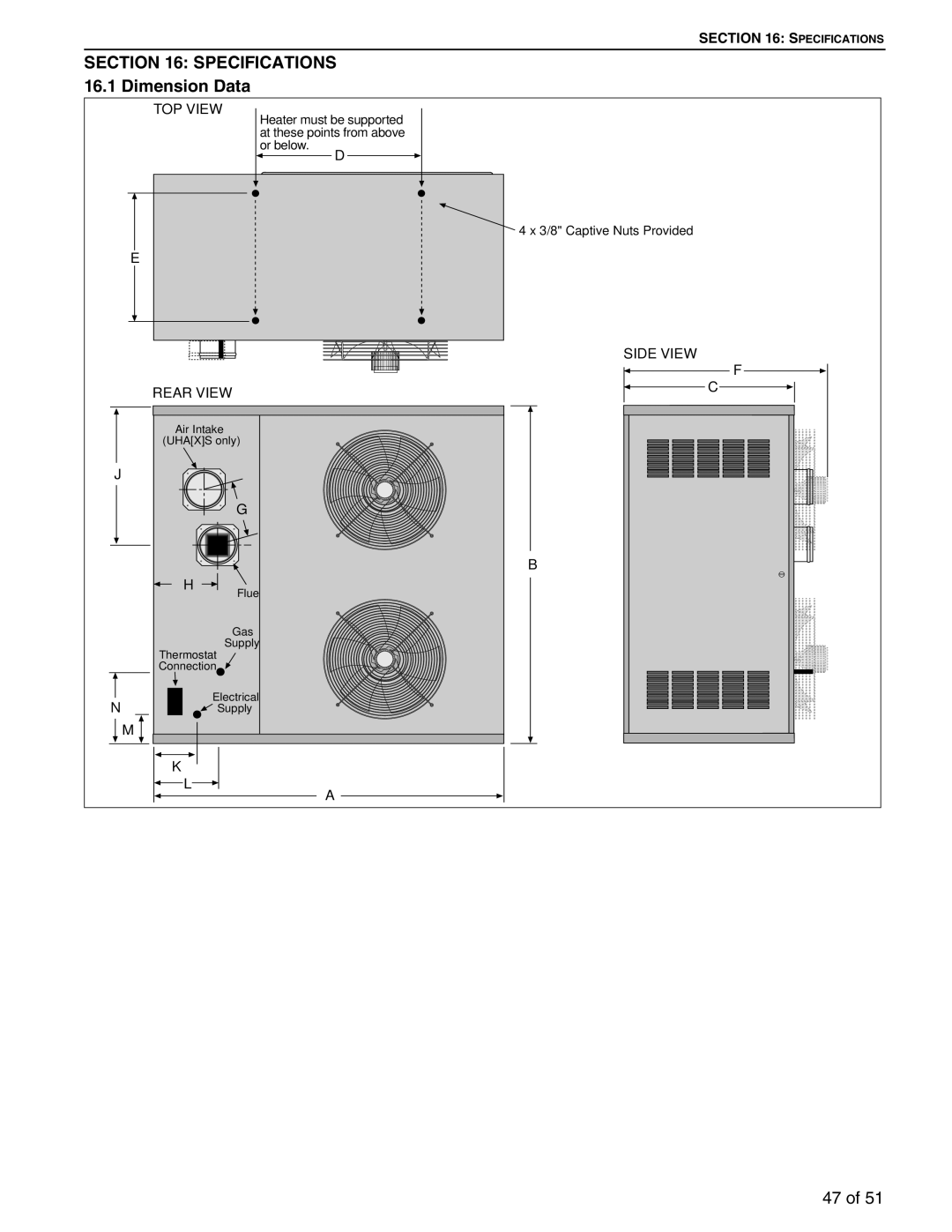 Roberts Gorden 175, 200, 350, 150, 400, 250, 300, 225 service manual Specifications 16.1 Dimension Data 