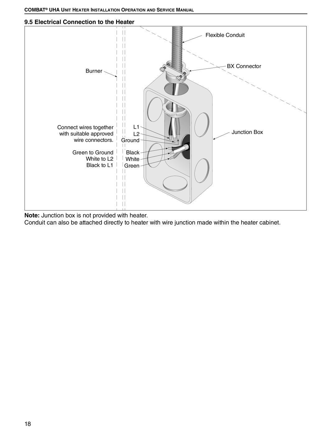 Roberts Gorden 200, 350, 150, 400, 250, 300, 225, 175 service manual Electrical Connection to the Heater 