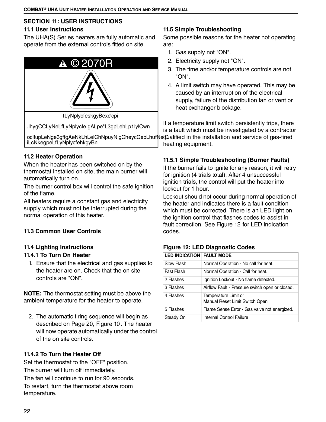 Roberts Gorden 250, 200, 350, 150, 400, 300 Heater Operation, To Turn the Heater Off, Simple Troubleshooting Burner Faults 