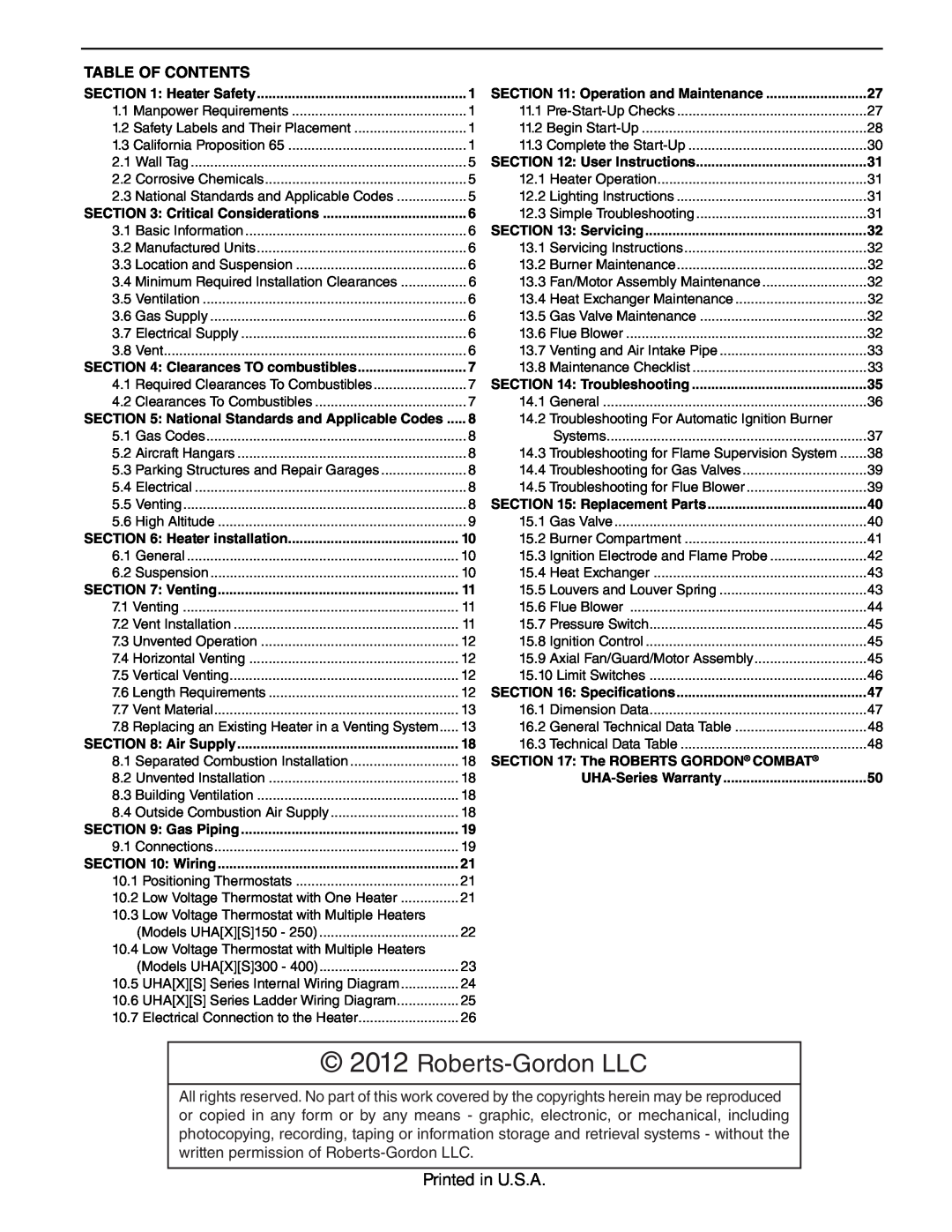 Roberts Gorden 300, 200, 350, 150, 400, 250, 225, 175 service manual Roberts-GordonLLC, Printed in U.S.A 