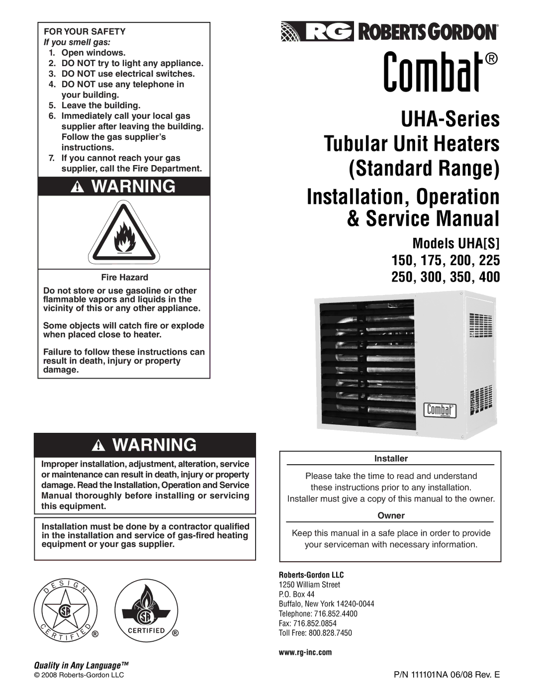 Roberts Gorden 350, 200, 150, 400, 300, 175, 225 250 service manual Combat 