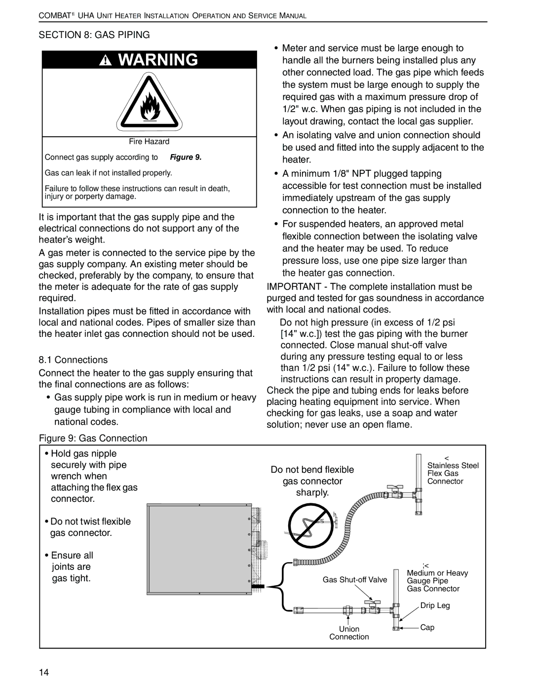 Roberts Gorden 225 250, 200, 350, 150, 400, 300, 175 service manual GAS Piping, Connections 