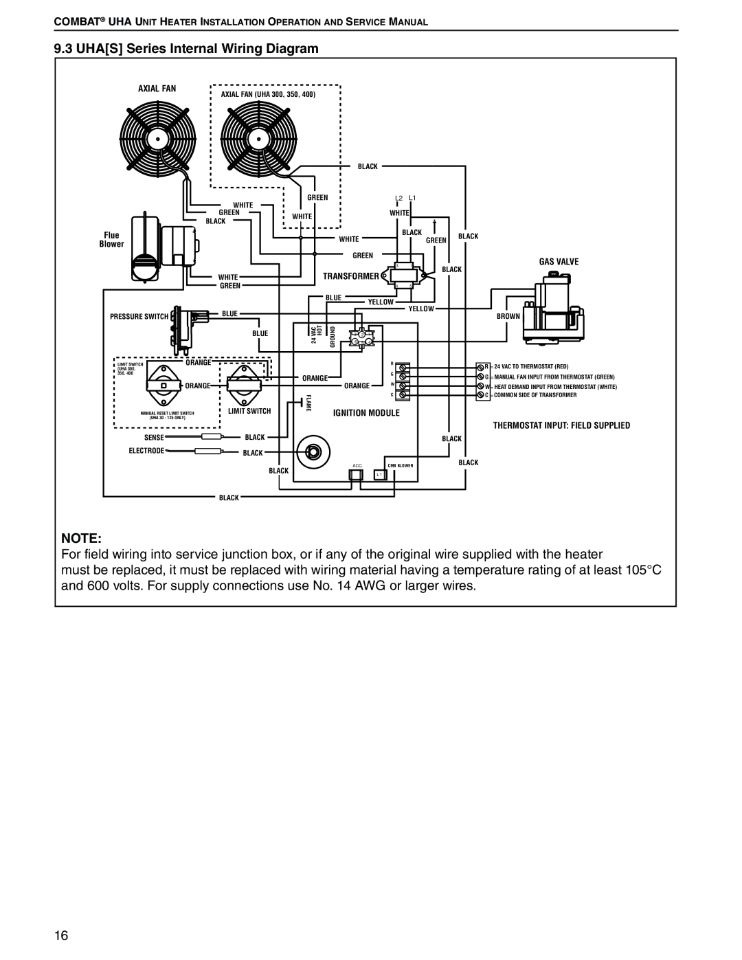 Roberts Gorden 350, 200, 150, 400, 300, 175, 225 250 service manual Uhas Series Internal Wiring Diagram, GAS Valve 