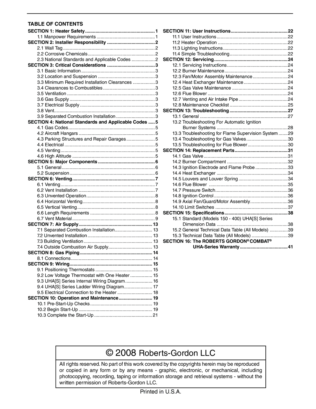 Roberts Gorden 400, 200, 350, 150, 300, 175, 225 250 service manual Roberts-Gordon LLC 