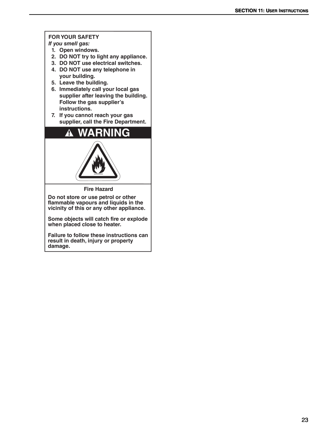 Roberts Gorden 350, 200, 150, 400, 300, 175, 225 250 service manual For Your Safety, If you smell gas 