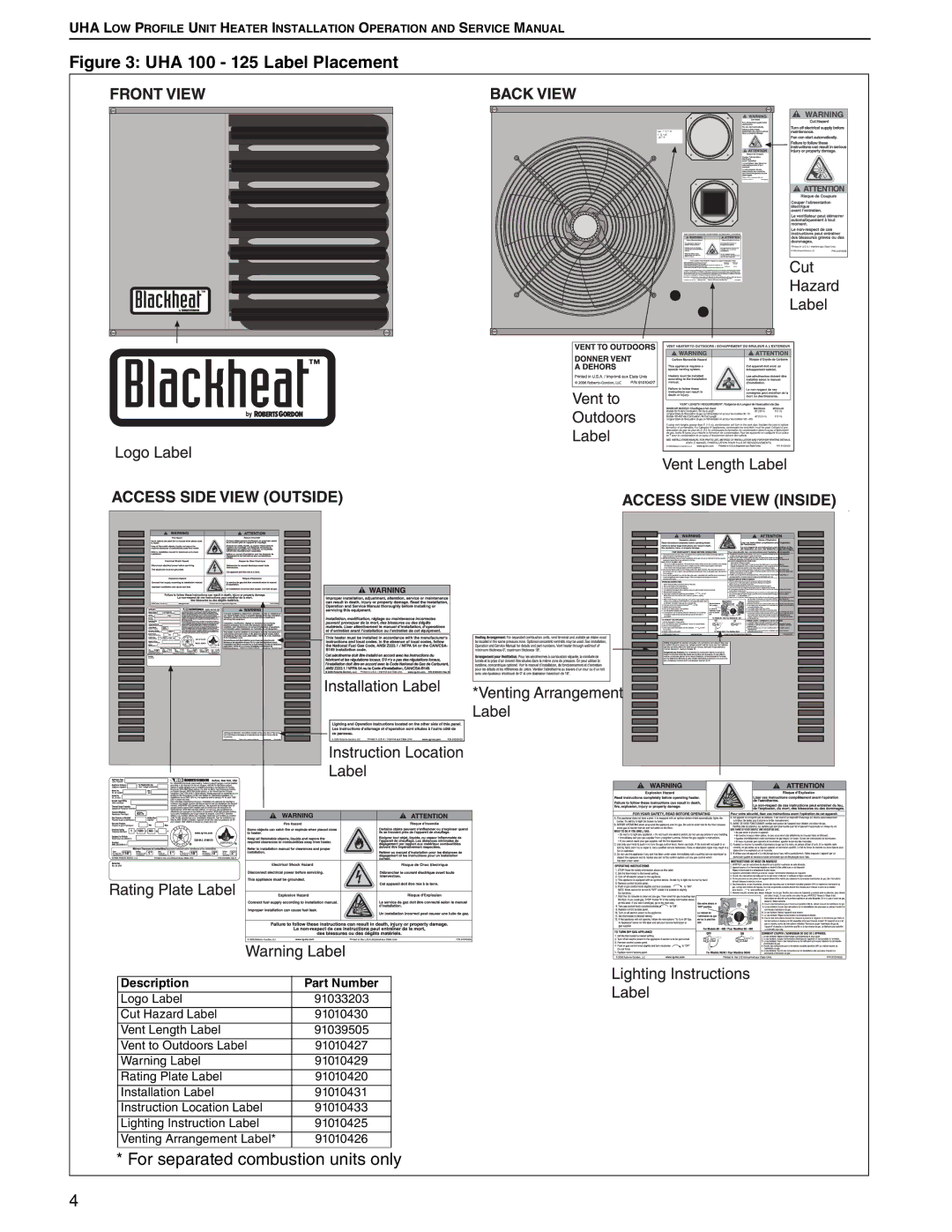 Roberts Gorden 30, 75, 45, 60 service manual UHA 100 125 Label Placement 