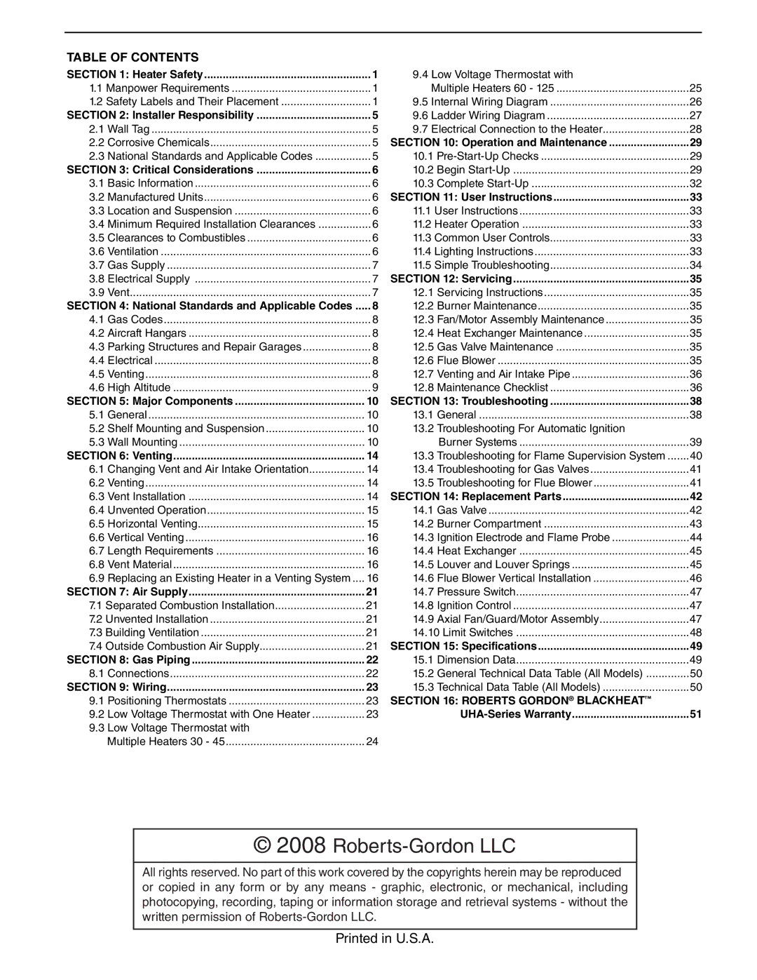 Roberts Gorden 45, 75, 100, 125, 30, 60 service manual Roberts-Gordon LLC 