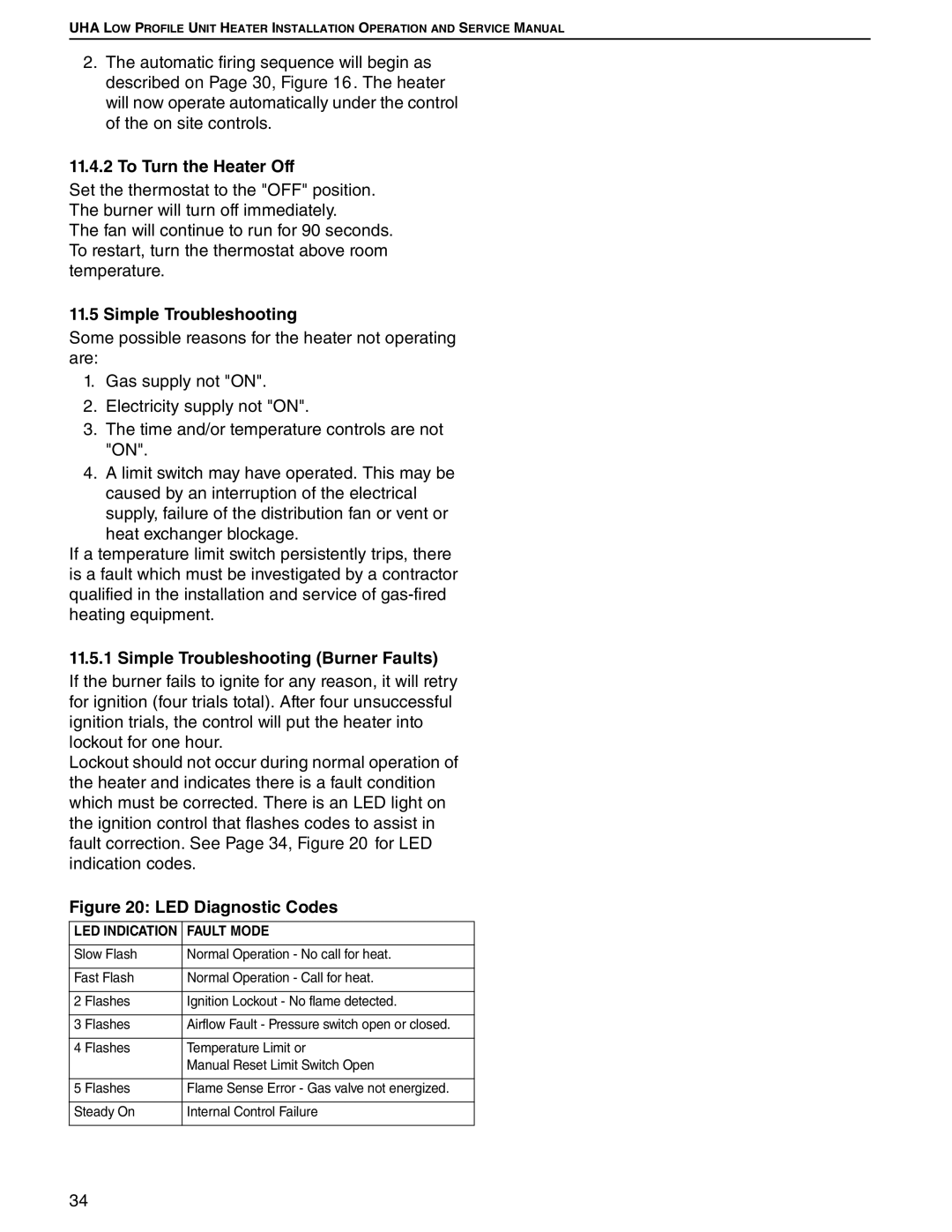 Roberts Gorden 30, 75, 100, 125, 45, 60 service manual To Turn the Heater Off, Simple Troubleshooting Burner Faults 