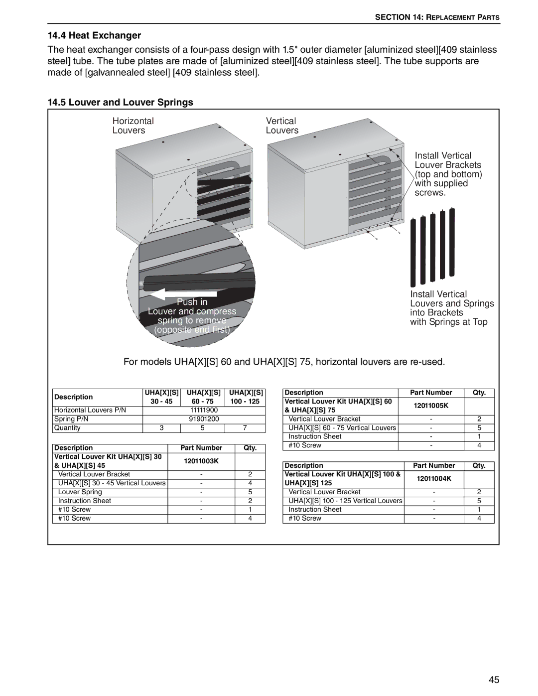 Roberts Gorden 45, 75, 100, 125, 30, 60 service manual Louver and Louver Springs, Re-used 