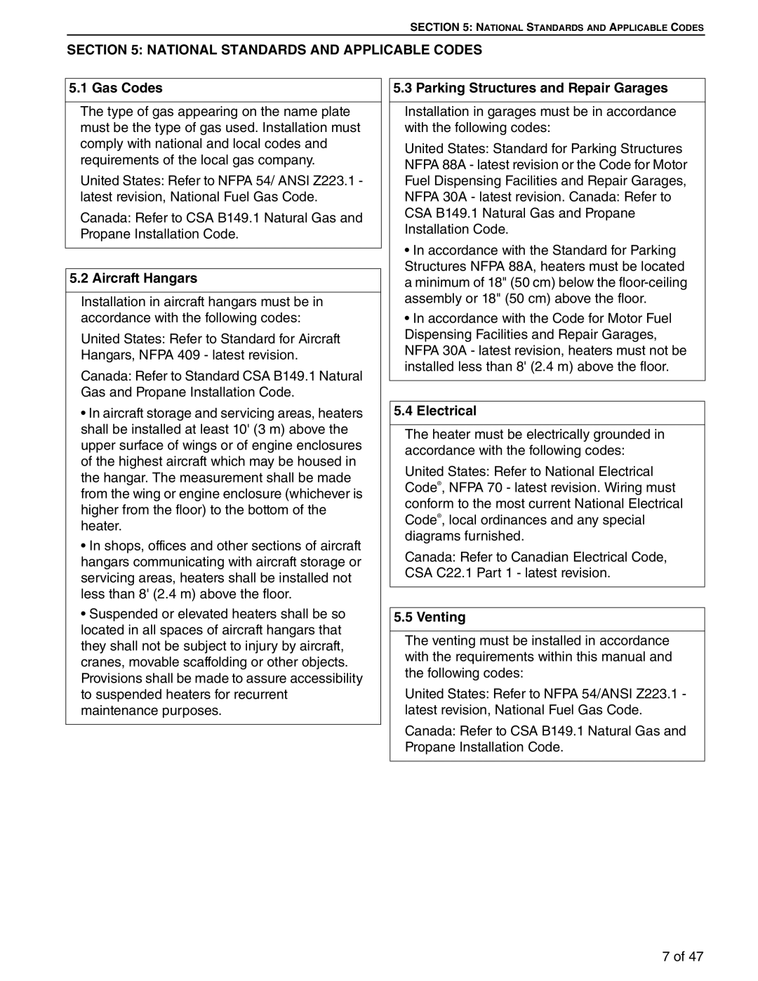 Roberts Gorden 75, 100, 125 service manual National Standards and Applicable Codes 