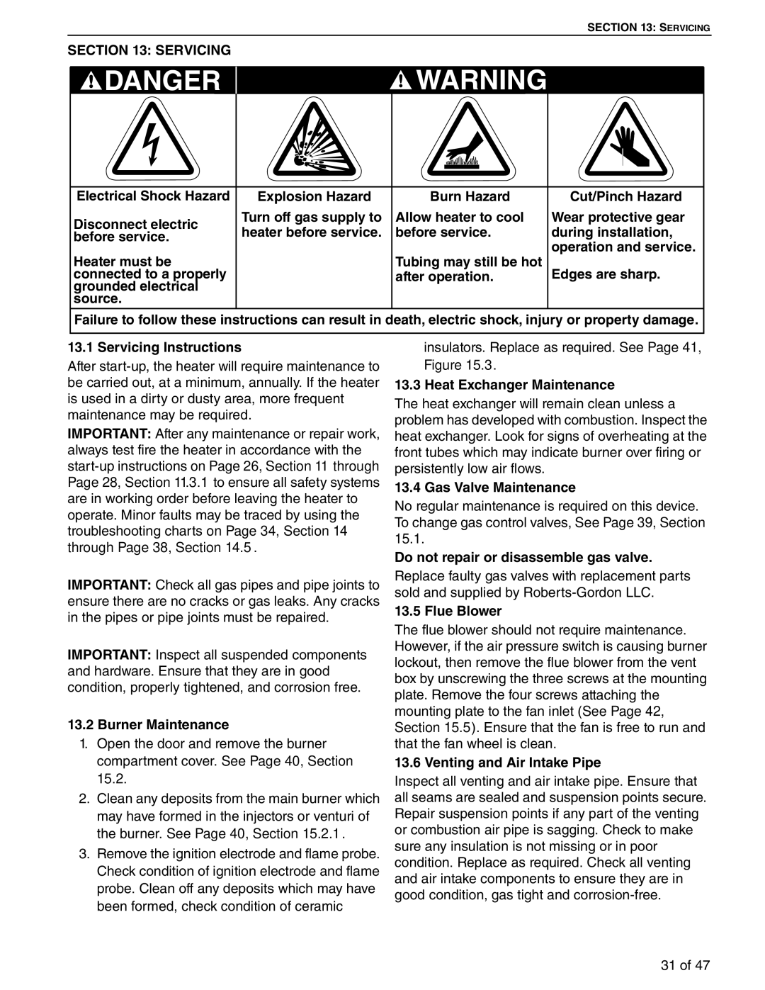 Roberts Gorden 75, 100, 125 service manual Servicing 