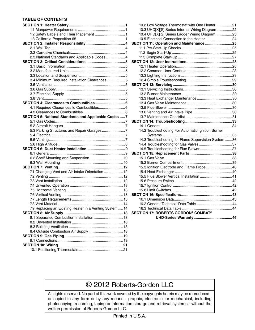 Roberts Gorden 125, 75, 100 service manual Roberts-Gordon LLC 