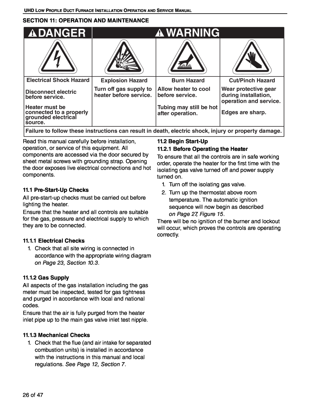 Roberts Gorden 100, 75 Danger, Operation And Maintenance, Electrical Shock Hazard, Burn Hazard, Cut/Pinch Hazard, source 