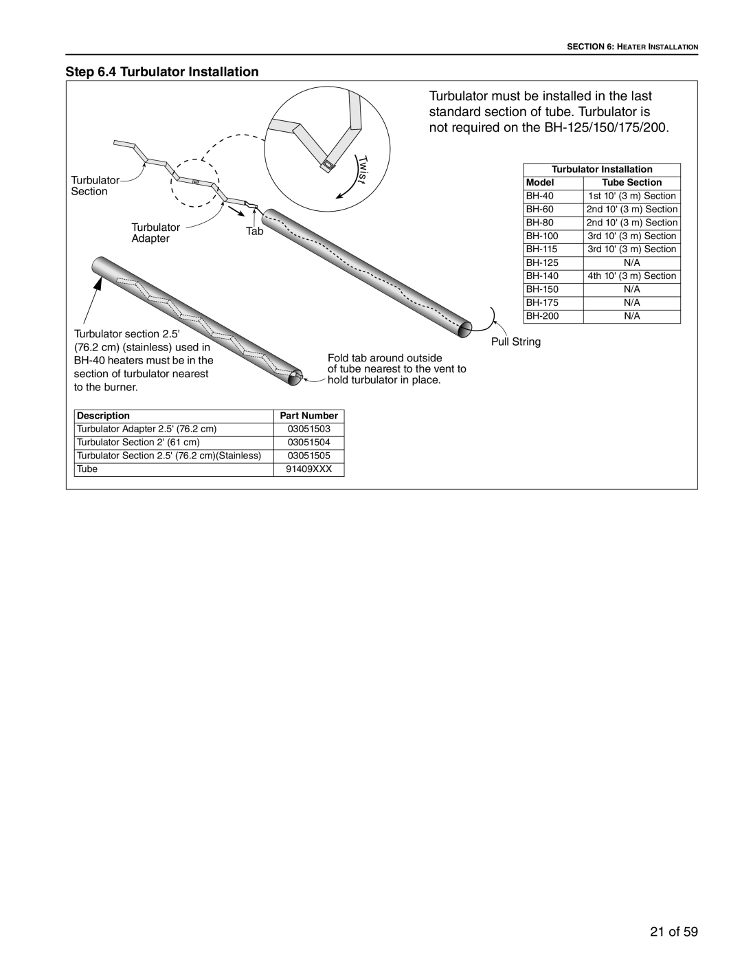 Roberts Gorden BH-200, BH-60, BH-40, BH-150, BH-175, BH-115 Turbulator Installation, Not required on the BH-125/150/175/200 