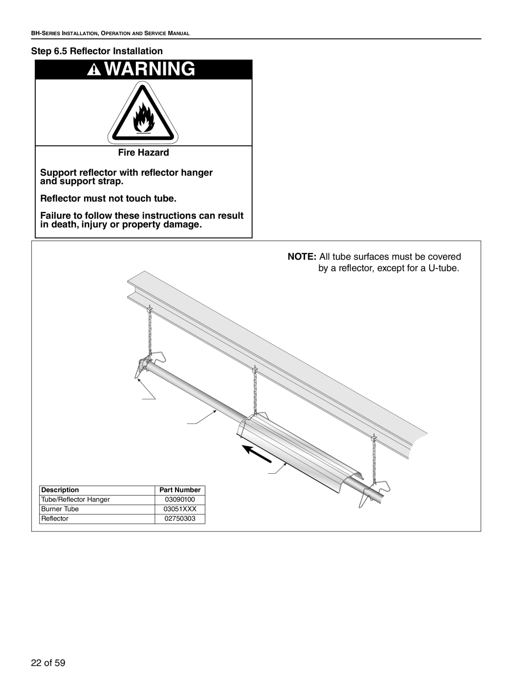 Roberts Gorden BH-80, BH-60, BH-40, BH-150, BH-175, BH-115, BH-100, BH-140, BH-200, BH-125 Hanger Burner Tube Reflector 