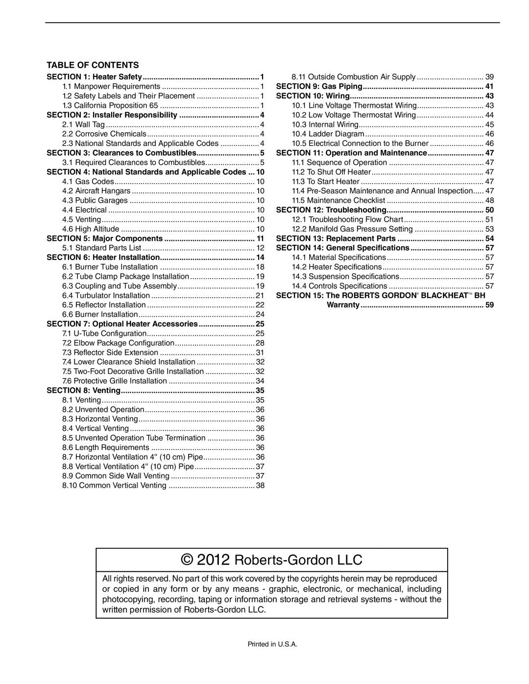 Roberts Gorden BH-175, BH-60, BH-40, BH-150, BH-115, BH-100, BH-140, BH-200, BH-80, BH-125 service manual Roberts-Gordon LLC 