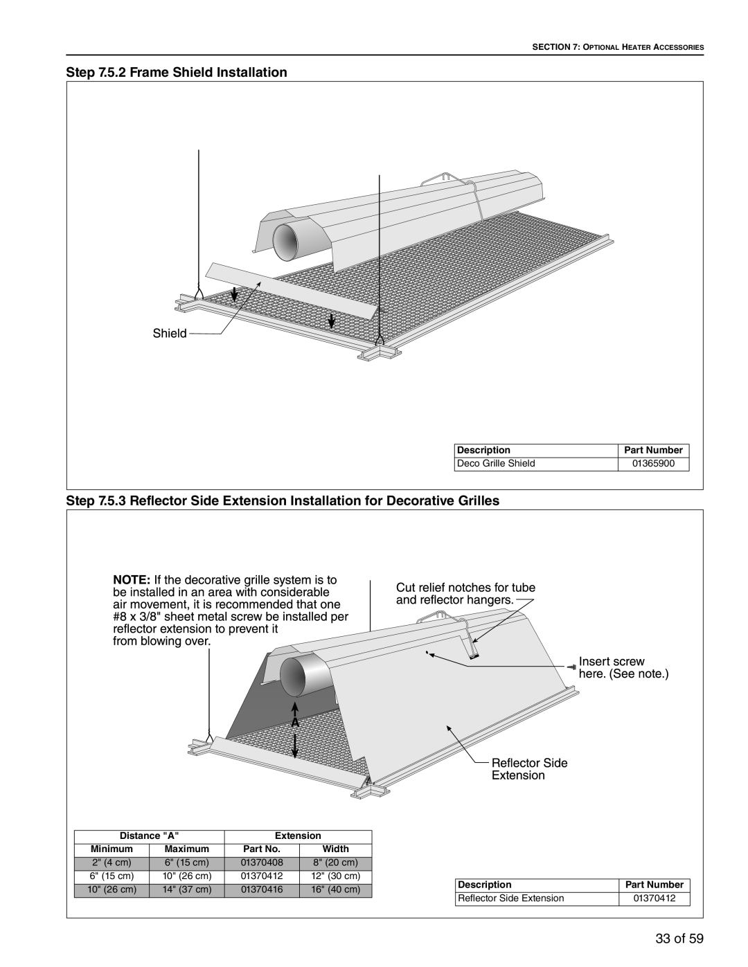 Roberts Gorden BH-125, BH-60, BH-40, BH-150, BH-175, BH-115, BH-100, BH-140 Frame Shield Installation, Distance a Extension 