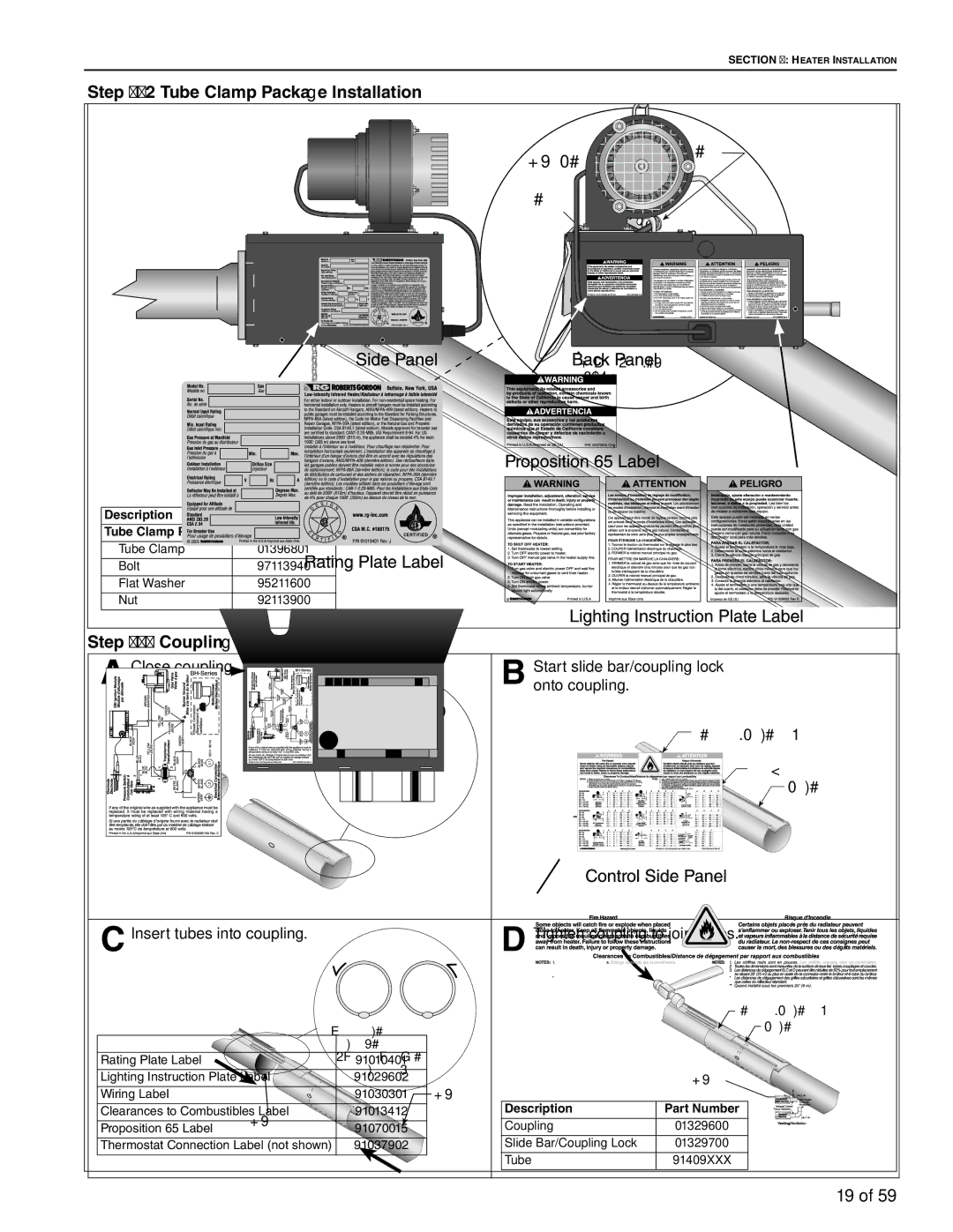 Roberts Gorden BH-100, BH-60, BH-40, BH-150, BH-175, BH-115, BH-140 Tube Clamp Package Installation, Coupling and Tube Assembly 