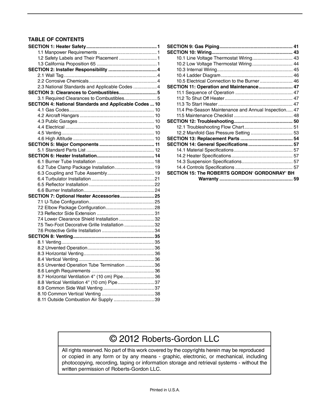 Roberts Gorden BH-175, BH-60, BH-40, BH-150, BH-115, BH-100, BH-140, BH-200, BH-80, BH-125 service manual Roberts-Gordon LLC 