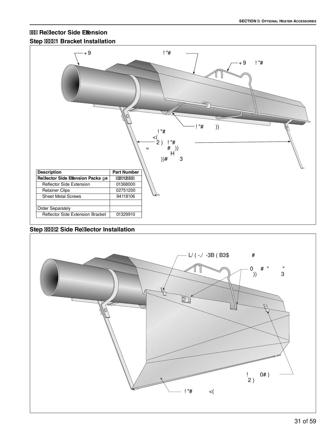 Roberts Gorden BH-200, BH-60, BH-40, BH-150 Reflector Side Extension 1 Bracket Installation, Side Reflector Installation 