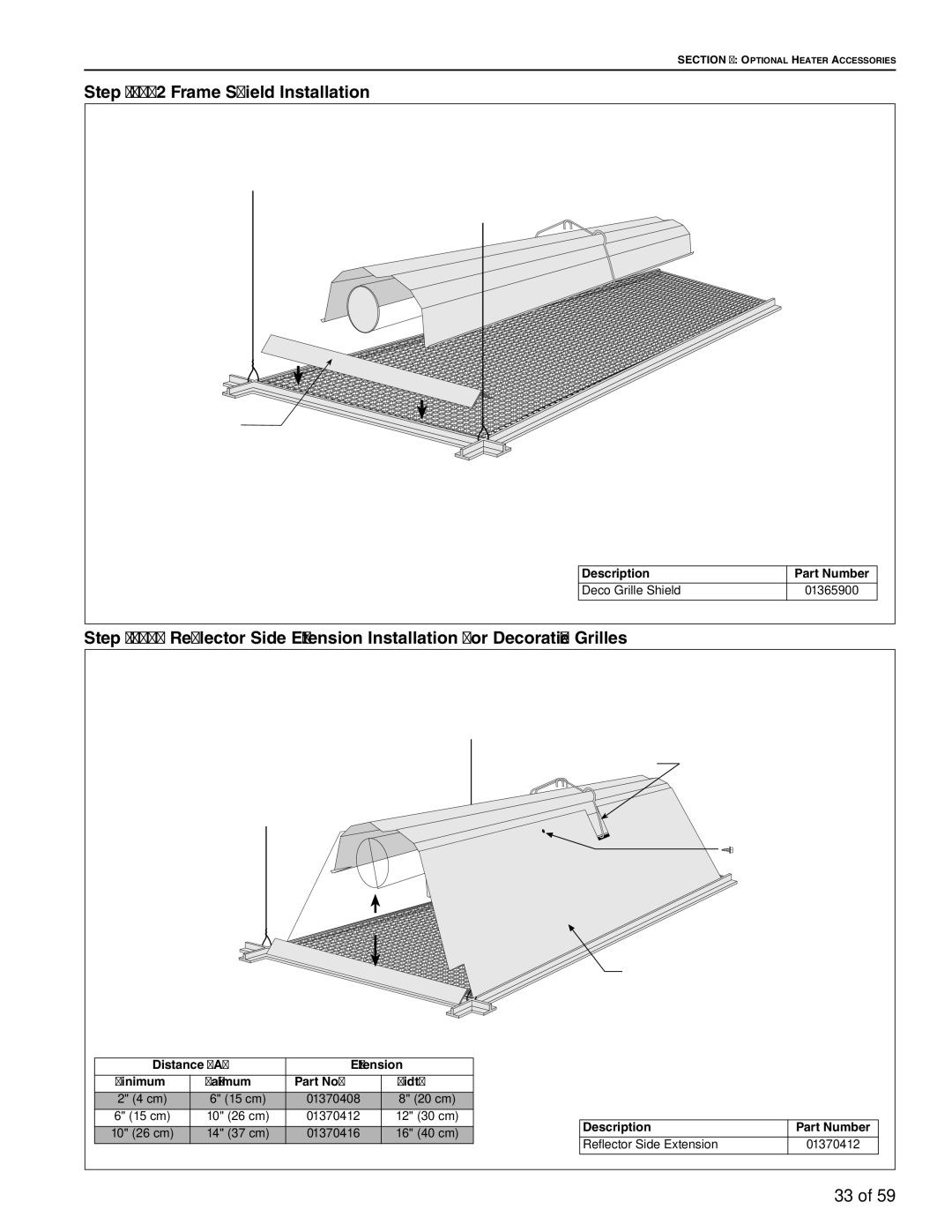 Roberts Gorden BH-125, BH-60, BH-40, BH-150, BH-175, BH-115, BH-100, BH-140 Frame Shield Installation, Distance a Extension 