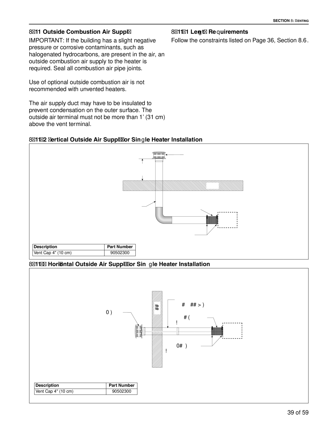 Roberts Gorden BH-100, BH-60 Outside Combustion Air Supply, Vertical Outside Air Supply for Single Heater Installation 