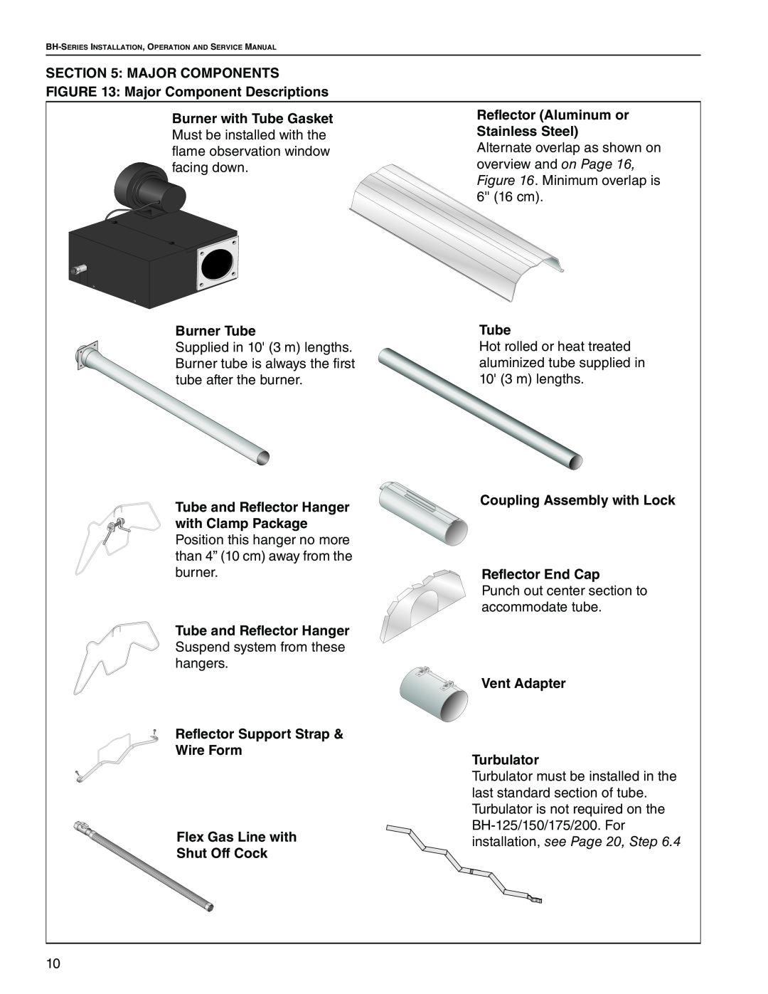 Roberts Gorden BH-200, BH-60, BH-40, BH-150, BH-175, BH-115, BH-100, BH-140 installation, see Page 20, Step, Major Components 