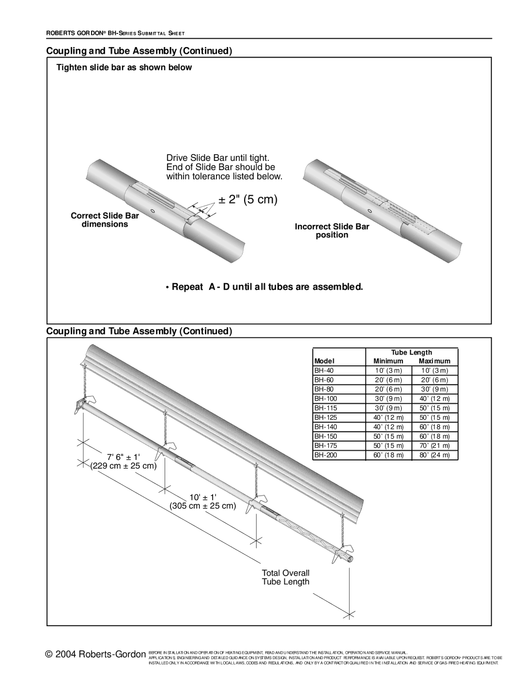 Roberts Gorden BH Series service manual Tighten slide bar as shown below, Correct Slide Dimensions, Position 