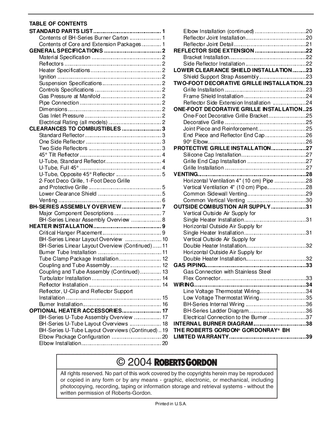 Roberts Gorden BH Series service manual 2004 