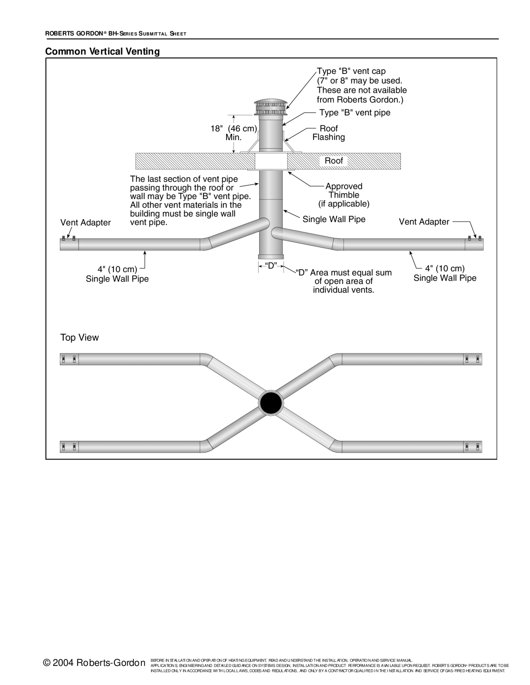 Roberts Gorden BH Series service manual Common Vertical Venting, Top View Roberts-Gordon 