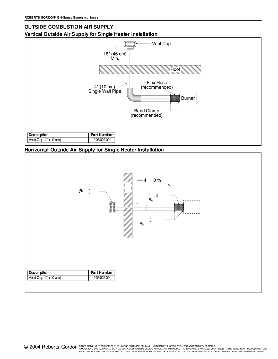 Roberts Gorden BH Series Outside Combustion AIR Supply, Vertical Outside Air Supply for Single Heater Installation 