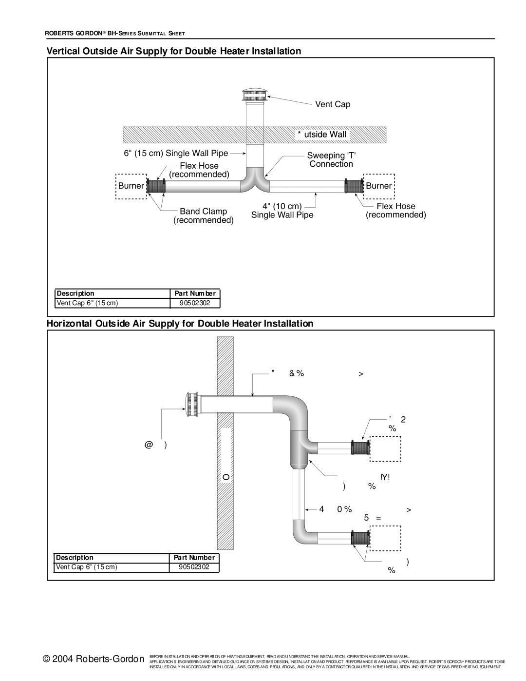 Roberts Gorden BH Series Vertical Outside Air Supply for Double Heater Installation, Vent Cap Wall Outside 