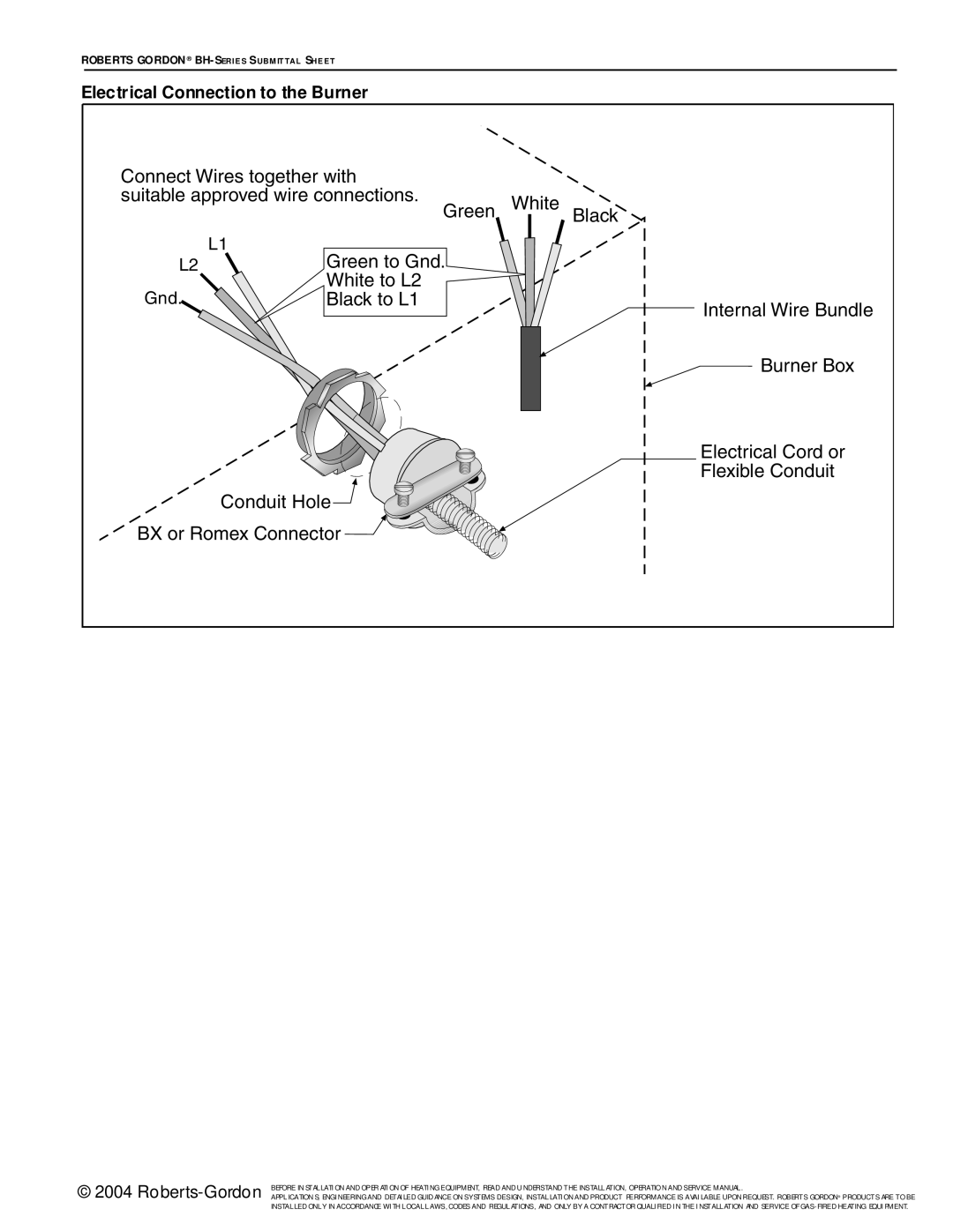 Roberts Gorden BH Series service manual Electrical Connection to the Burner 