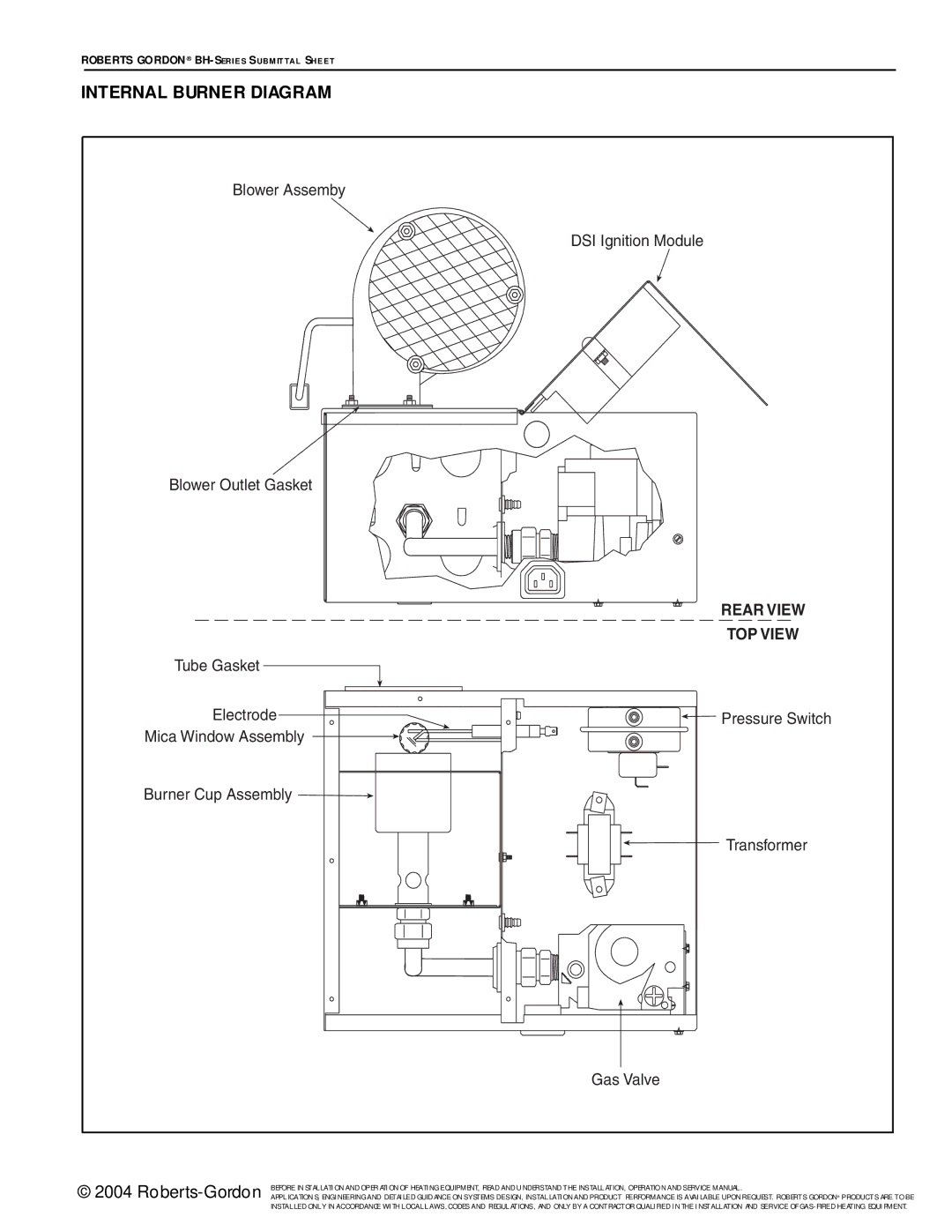 Roberts Gorden BH Series service manual Internal Burner Diagram, Pressure Switch 