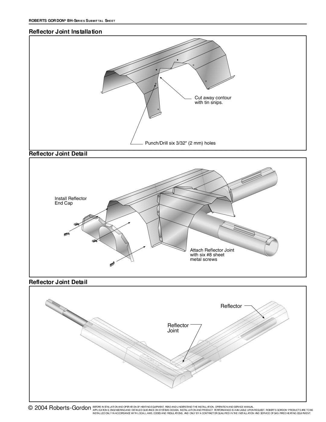 Roberts Gorden BH Series service manual Reflector Joint Installation, Reflector Joint Detail 