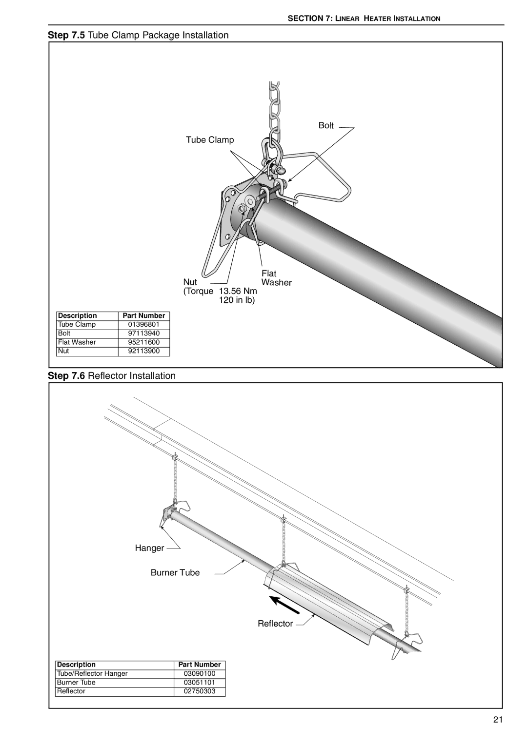 Roberts Gorden BH15 service manual Tube Clamp Package Installation Bolt, Tube Clamp Nut Torque 