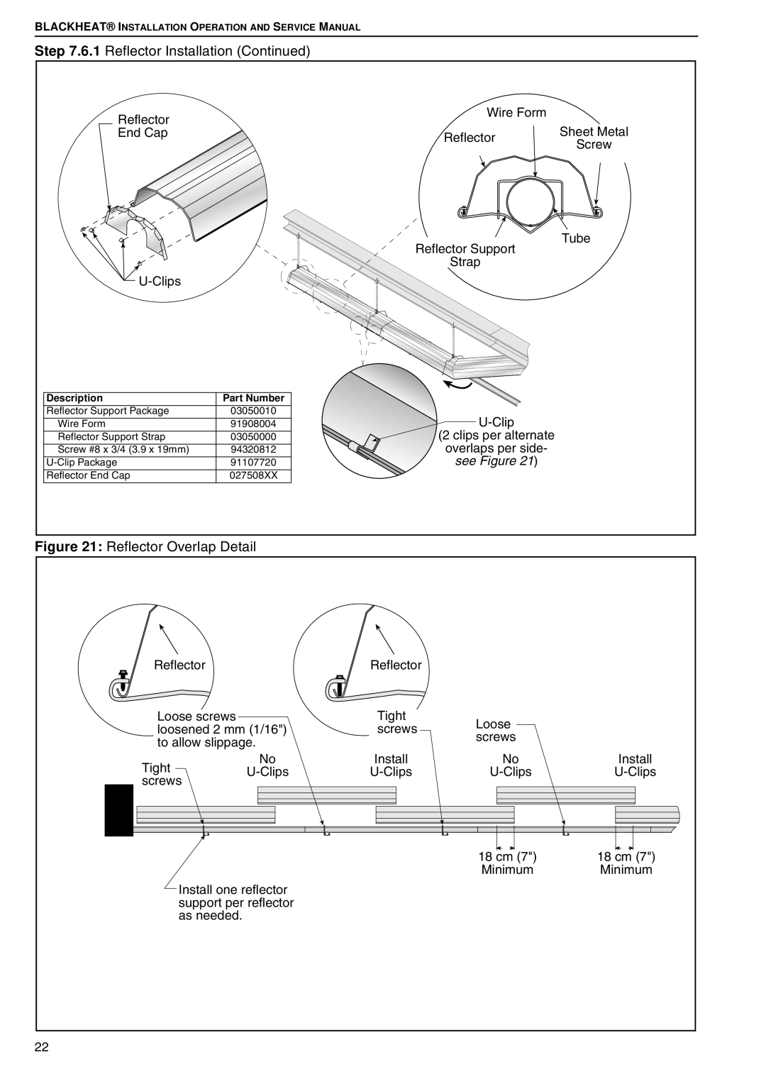 Roberts Gorden BH15 service manual Reflector Installation, Reflector Overlap Detail 