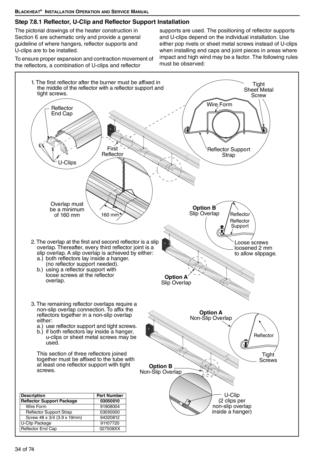 Roberts Gorden BH35UT/EF, BH30UT/EF, BH40DL, BH35ST/EF, BH60DL/EF Reflector Support Strap 03050000 Screw #8 x 3/4 3.9 x 19mm 