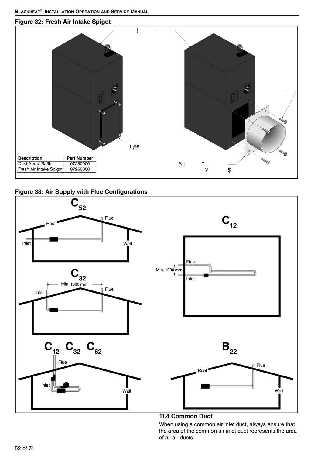 Roberts Gorden BH20UT, BH35UT/EF, BH30UT/EF, BH40DL, BH35ST/EF, BH60DL/EF, BH25UT/EF Fresh Air Intake Spigot, Common Duct 