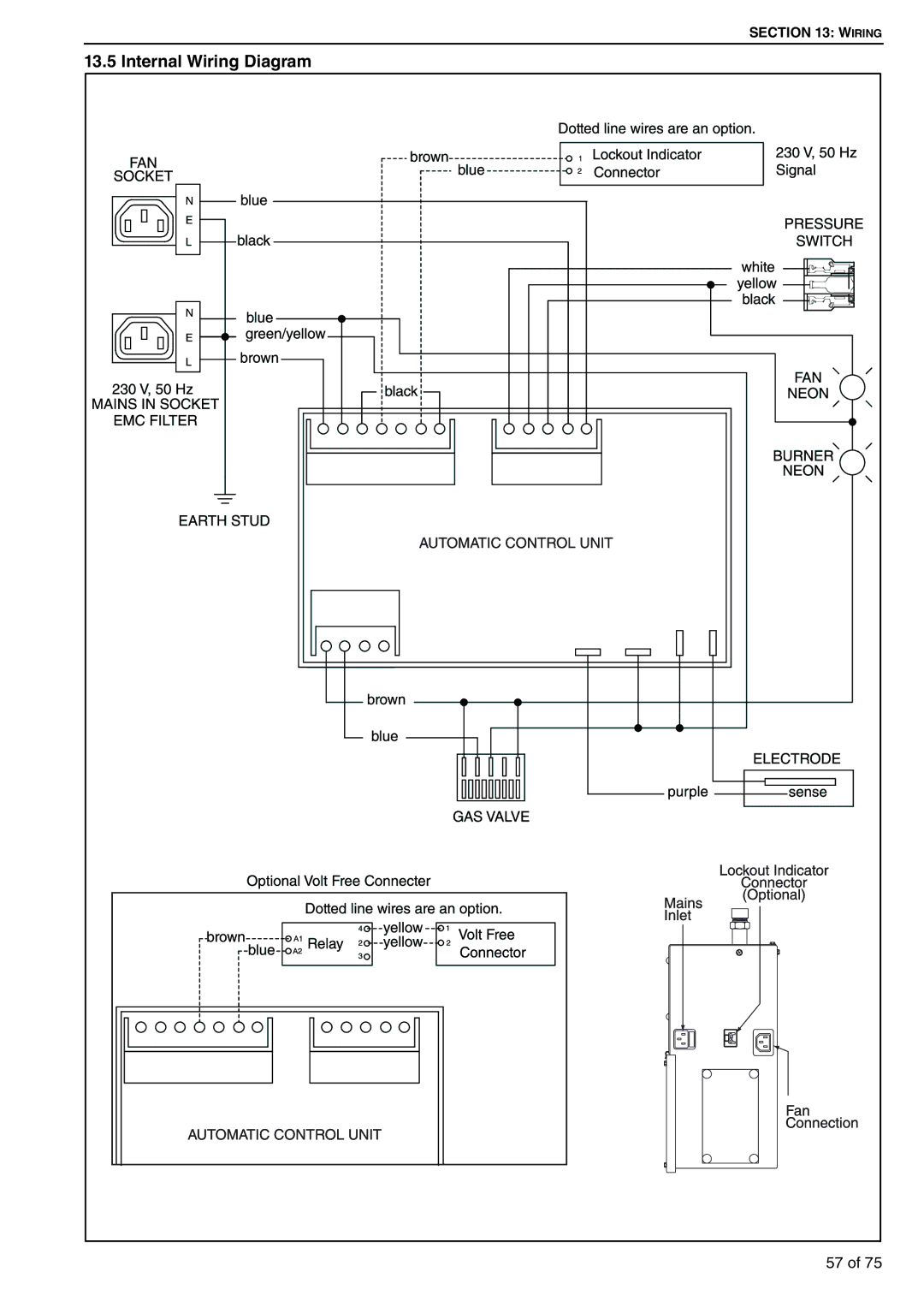 Roberts Gorden BH35ST/EF, BH35UT/EF, BH30UT/EF, BH40DL, BH60DL/EF, BH25UT/EF, BH15ST BH20ST, BH40ST/EF Internal Wiring Diagram 