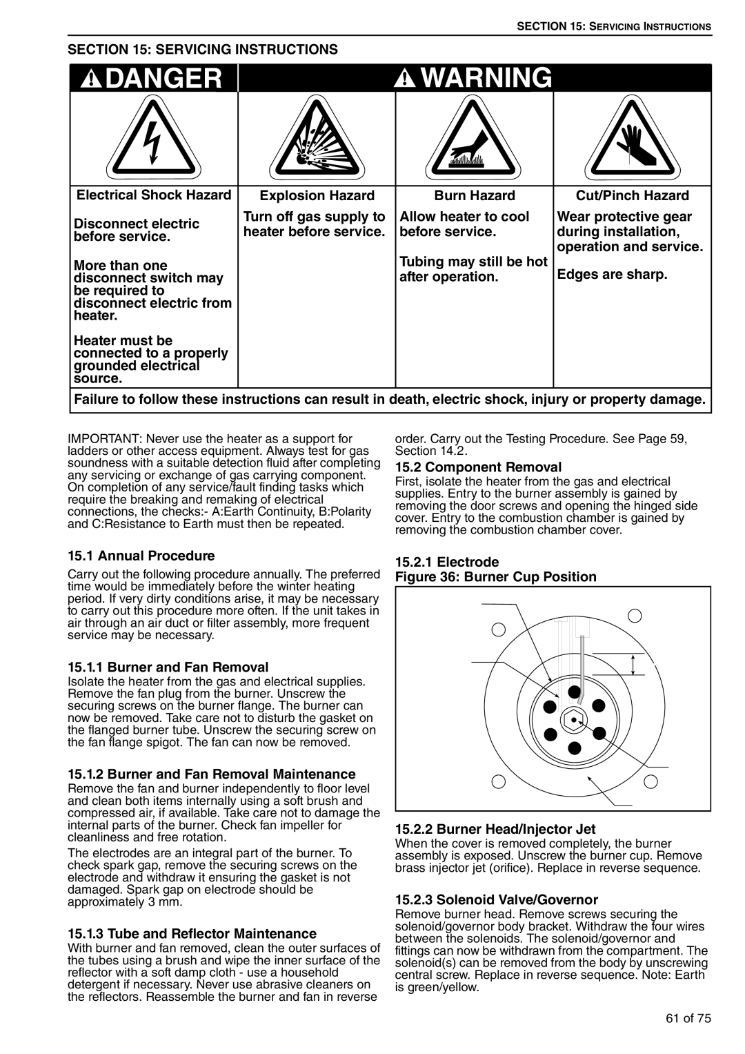 Roberts Gorden BH40ST/EF, BH35UT/EF, BH30UT/EF, BH40DL, BH35ST/EF, BH60DL/EF, BH25UT/EF, BH15ST BH20ST Servicing Instructions 