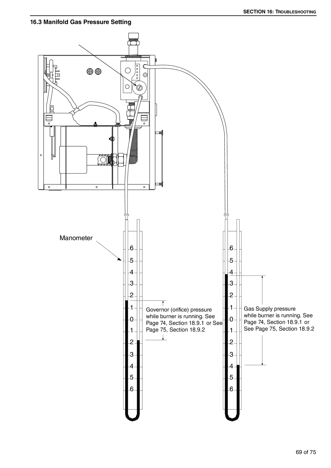 Roberts Gorden BH45UT/EF, BH35UT/EF Manifold Gas Pressure Setting, Governor orifice pressure, While burner is running. See 