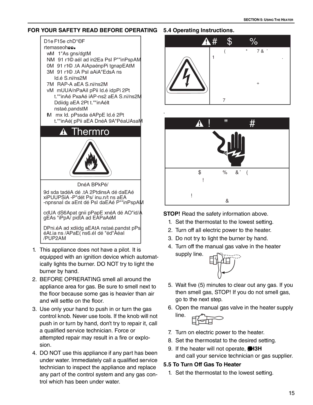 Roberts Gorden CGTH-30, CGTH-50, CGTH-40 service manual To Turn Off Gas To Heater 