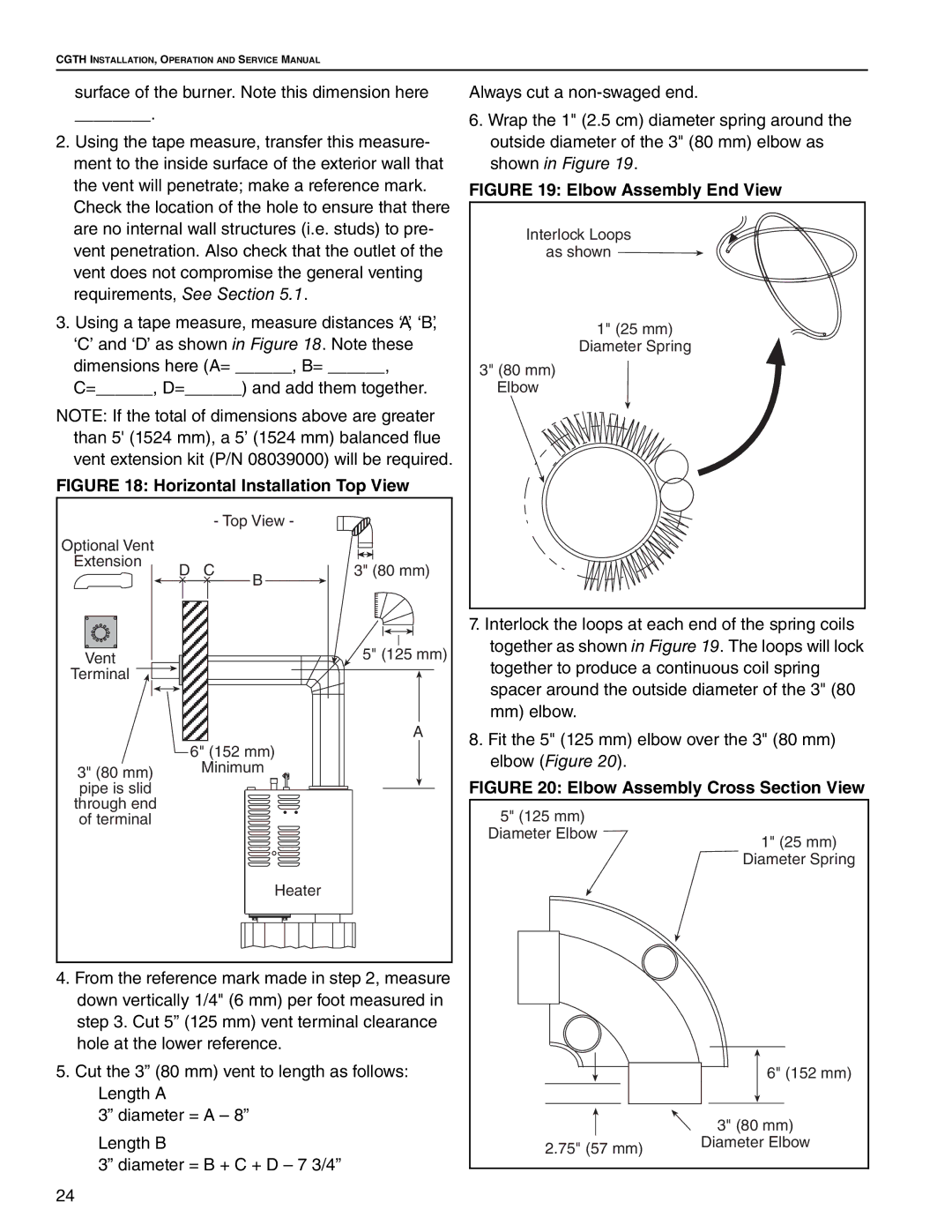 Roberts Gorden CGTH-30, CGTH-50, CGTH-40 service manual Horizontal Installation Top View 