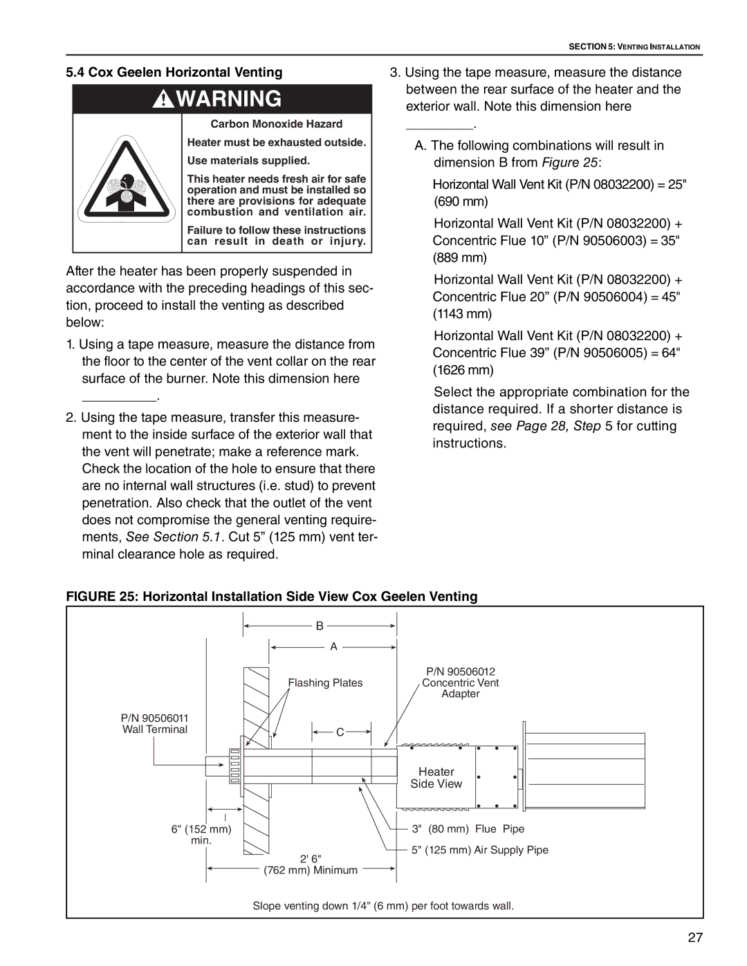 Roberts Gorden CGTH-30, CGTH-50 Cox Geelen Horizontal Venting, Horizontal Installation Side View Cox Geelen Venting 