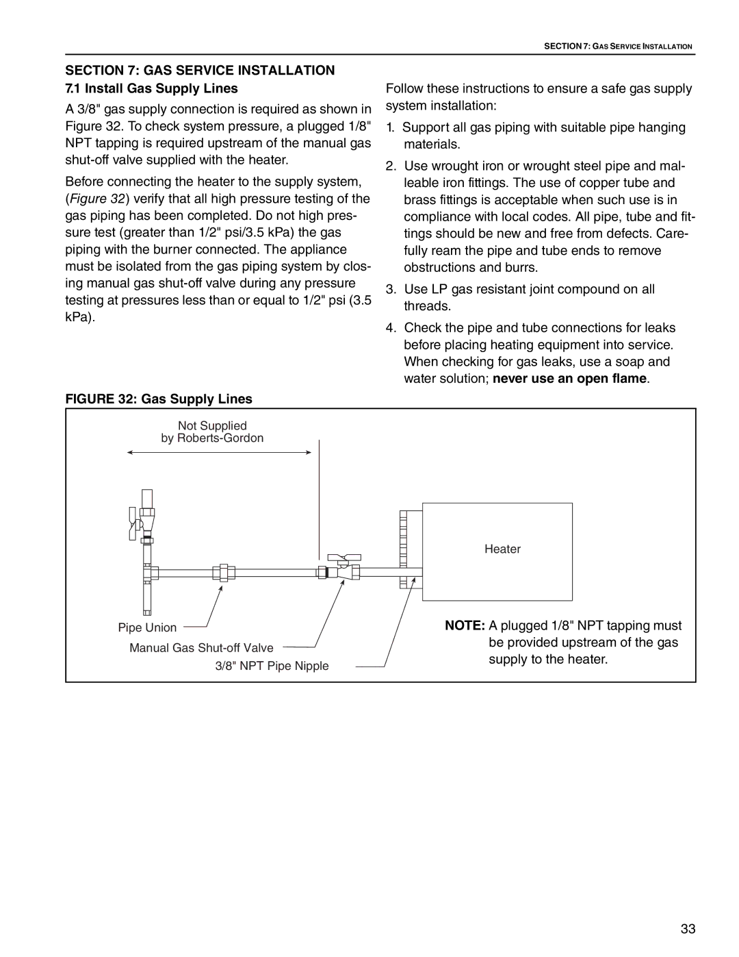 Roberts Gorden CGTH-30, CGTH-50, CGTH-40 service manual GAS Service Installation 7.1 Install Gas Supply Lines 