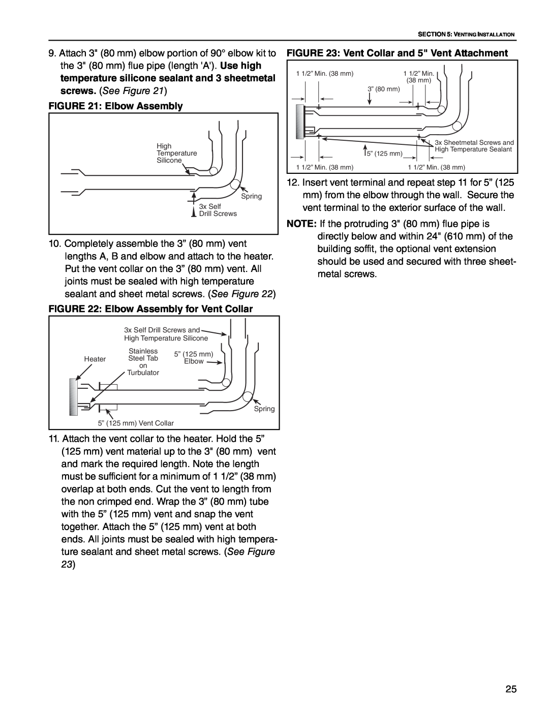 Roberts Gorden CGTH-50, CGTH-30, CGTH-40 service manual Elbow Assembly for Vent Collar, Vent Collar and 5 Vent Attachment 