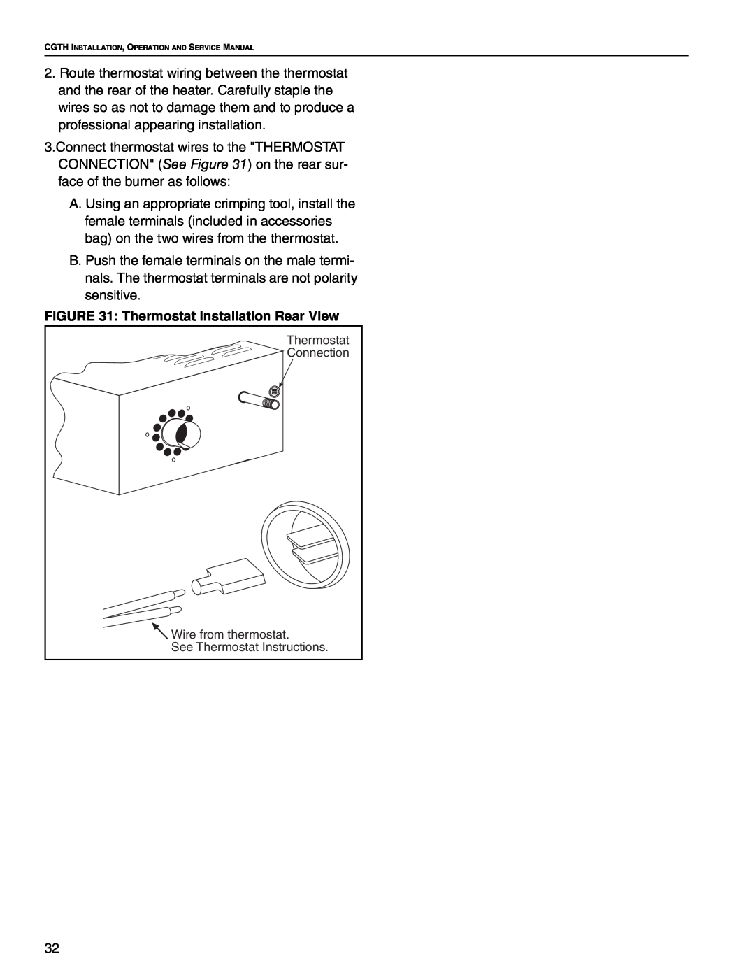 Roberts Gorden CGTH-40, CGTH-30, CGTH-50 service manual Thermostat Installation Rear View 