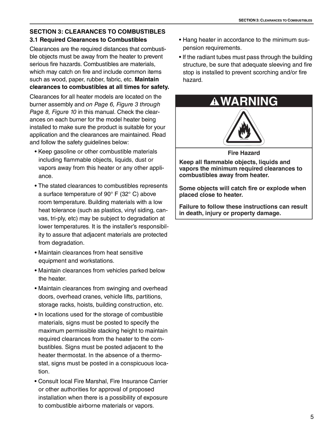 Roberts Gorden CRV-B-4, CRV-B-8, CRV-B-6, CRV-B-2 service manual Clearances to combustibles at all times for safety 